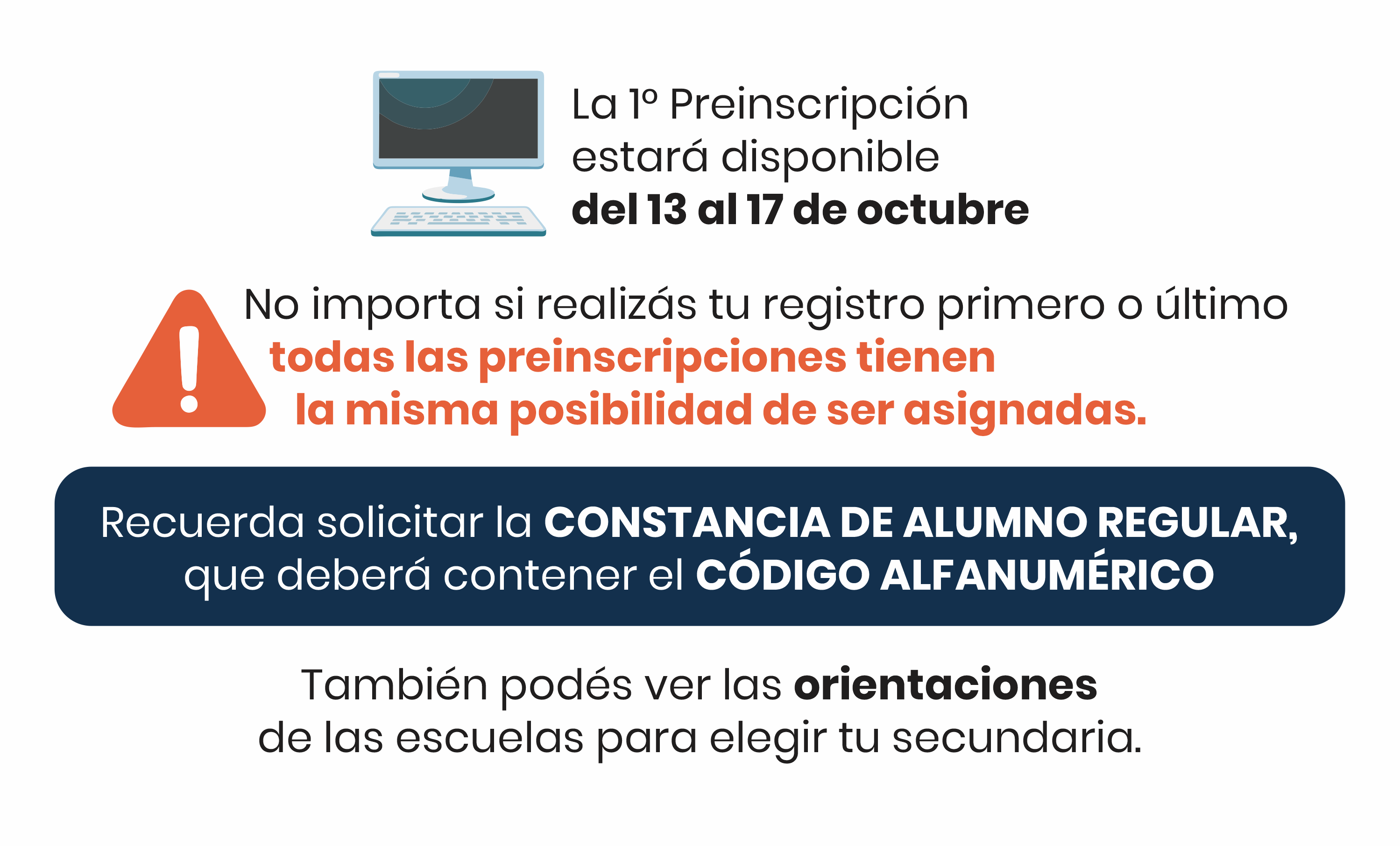 1ra. Preinscripción desde el 13 al 17 de octubre.